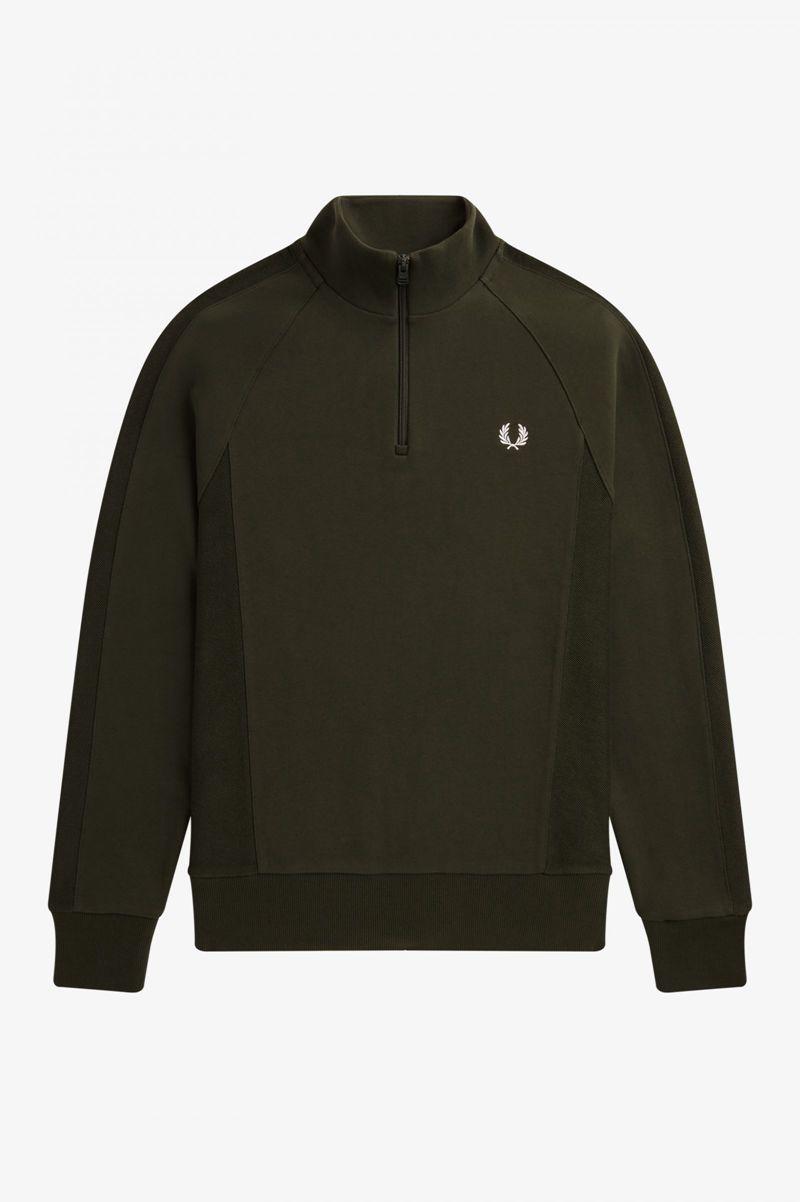 Green Fred Perry Reverse Texture Half Zip Men's Sweatshirts | PH 1601QMAZ